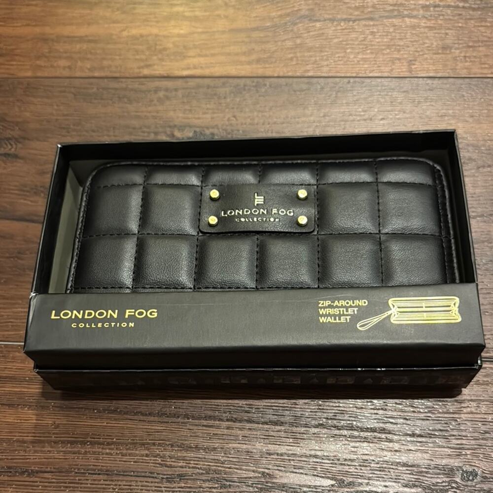 London Fog Zip Around Quilted Wristlet Black Wallet. - Picture 1 of 9